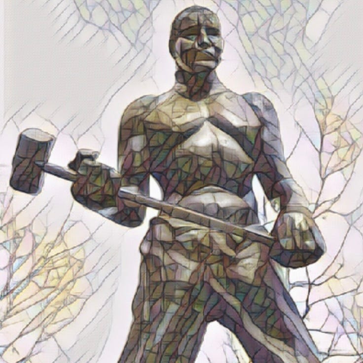 Illustration of John Henry with his hammer