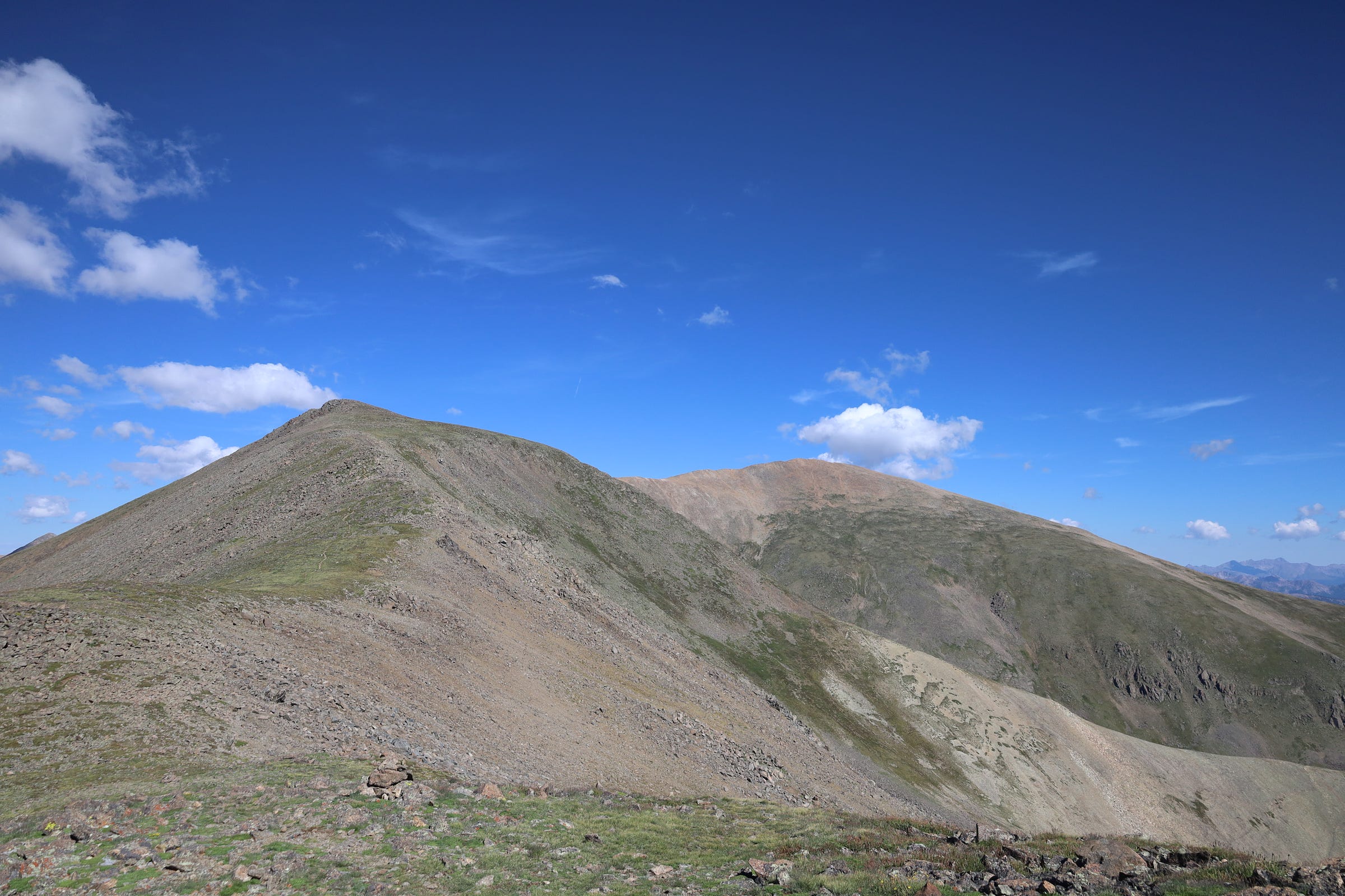 the ridgeline of elbert, with the true summit just visible to the right and behind the false one