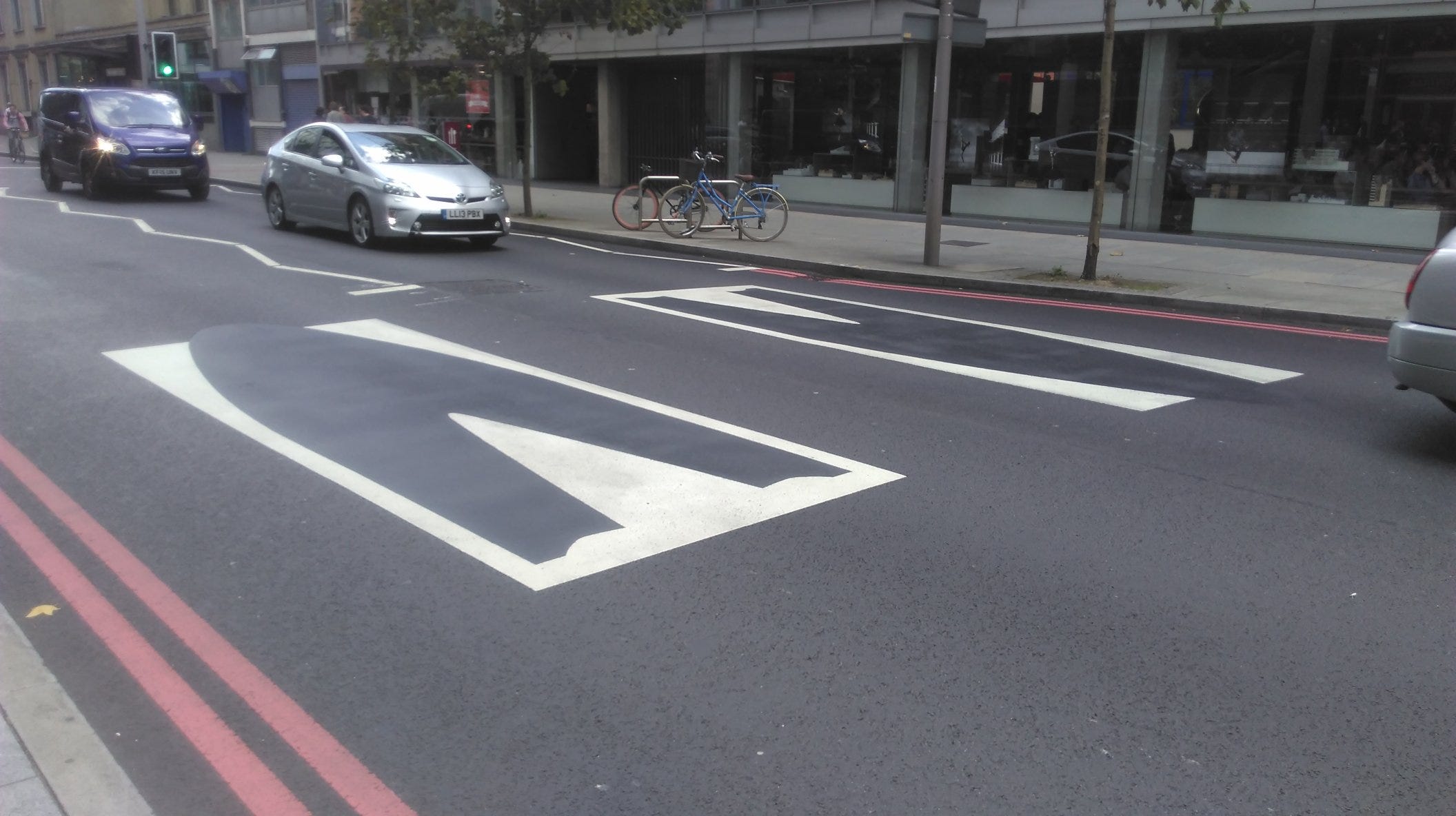 Fake speed bumps in London, UK