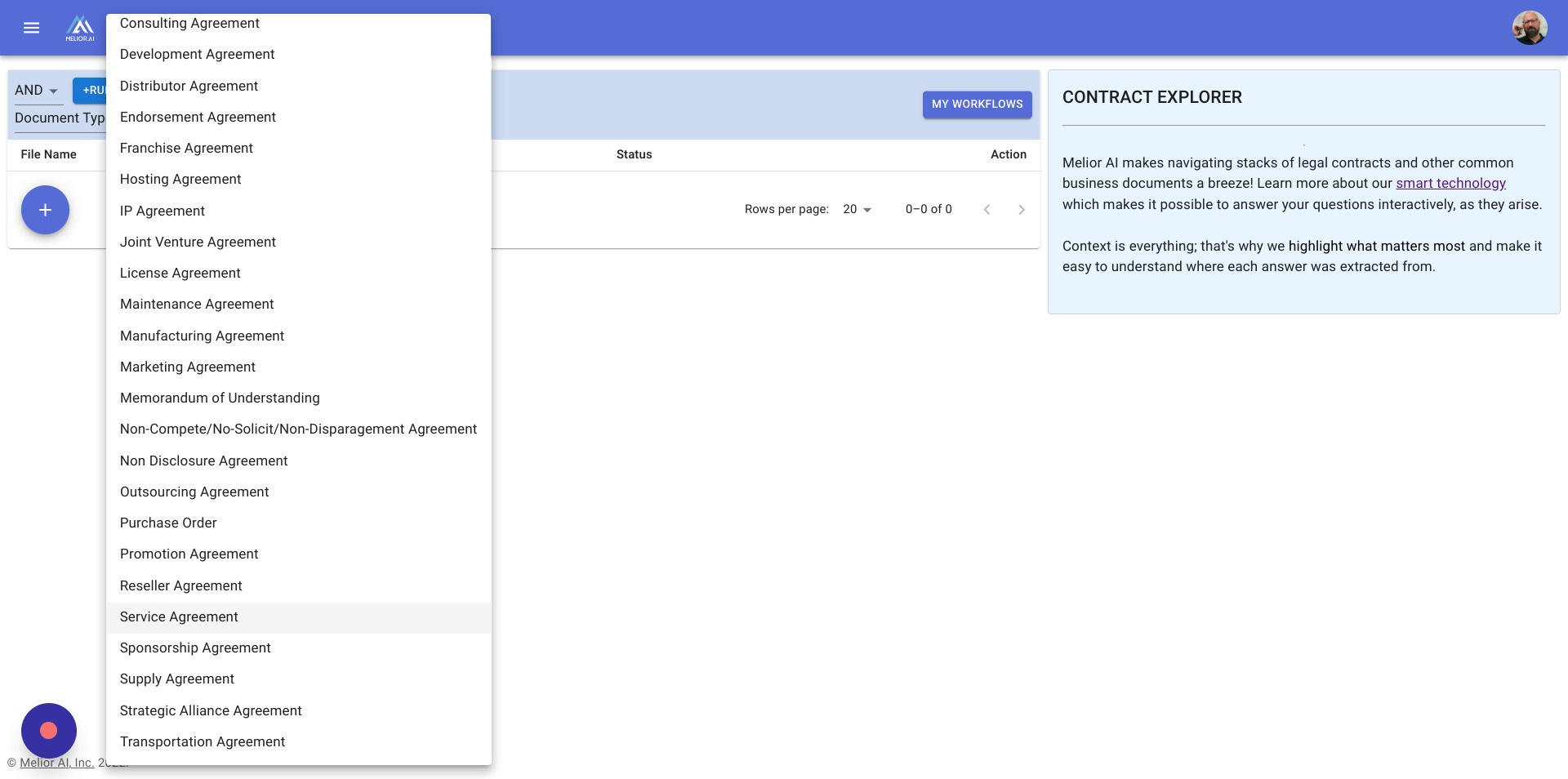 Screenshot of: Click "Service Agreement"