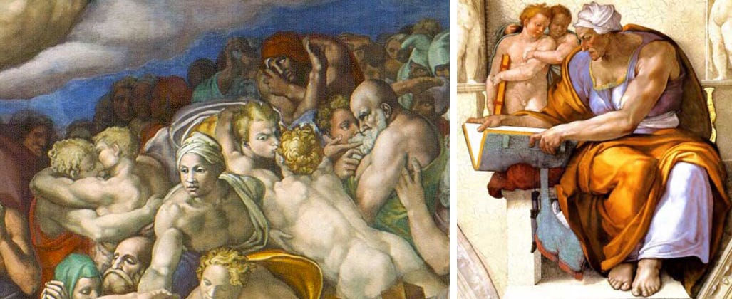 Kissing men can be seen in The Last Judgement and the muscular portrayal of Cumaean Sibyl in the Sistine Chapel. Source — Public Domain