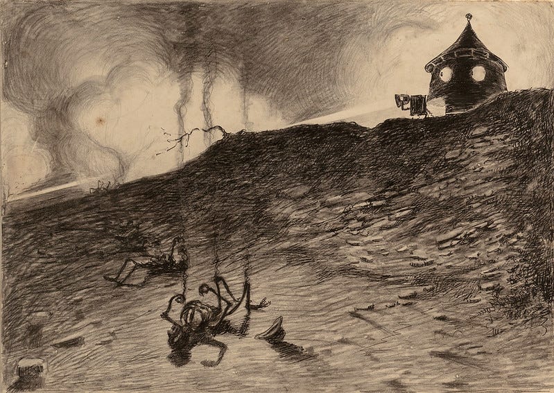 HENRIQUE ALVIM CORRÊA - Martian Viewing Carnage, from The War of the Worlds, Belgium edition, 1906, (illustration is featured in Book I- The Coming of the Martians, Chapter VII- "How I Reached Home,")