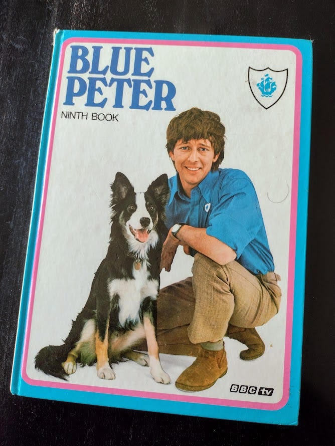 Man and border collie on cover of Blue Peter 9th book
