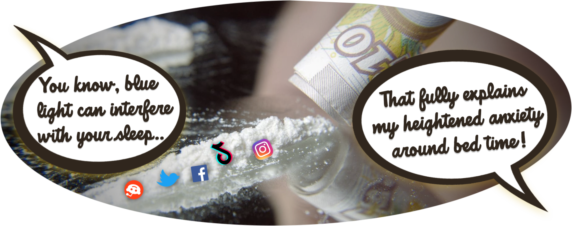someone snorting social media icons like it was cocaine
