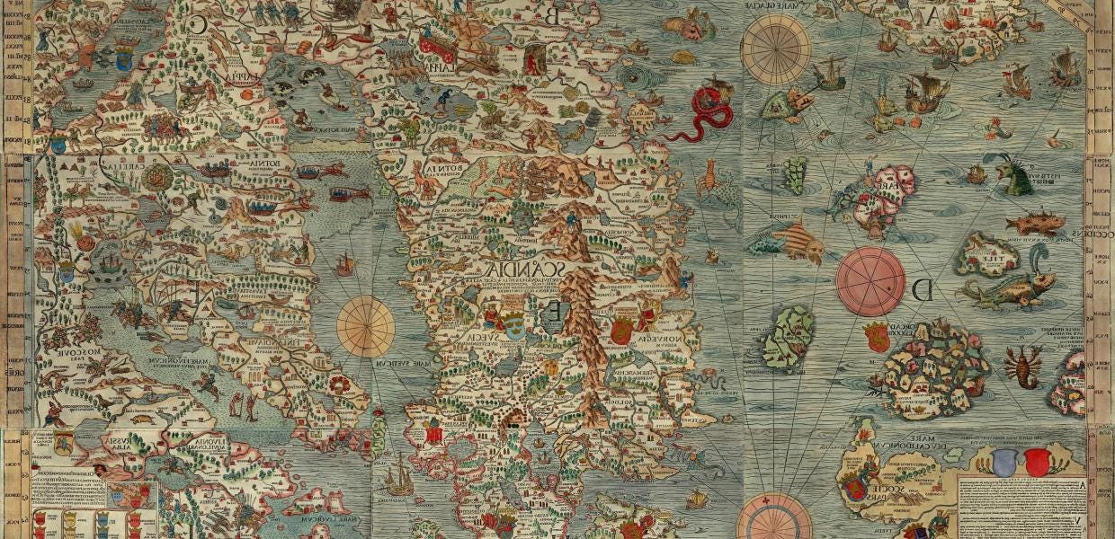 Στους μεσαιωνικούς χάρτες υπήρχε αυτή η ένδειξη (Εδώ δράκοι) συνοδευόμενη από σχέδια δράκων, θαλάσσιων τεράτων ή άλλων μυθολογικών πλασμάτων, για να προειδοποιήσει για επικίνδυνη και αχαρτογράφητη περιοχή.