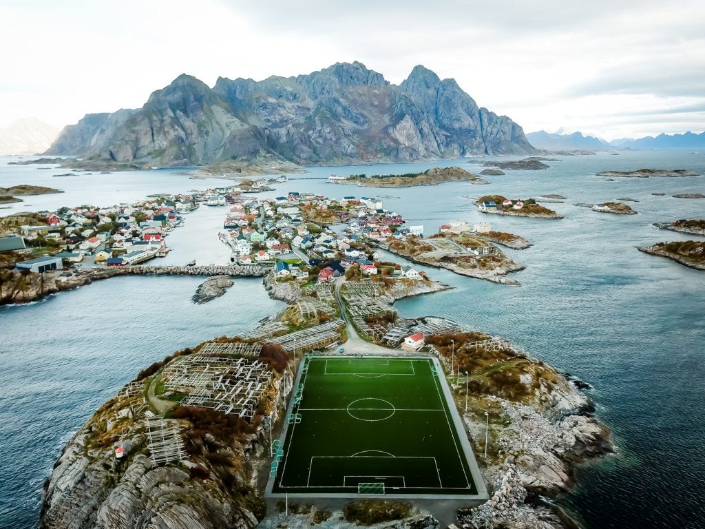 Soccer field in the small Norwegian fishing town of Henningsvær