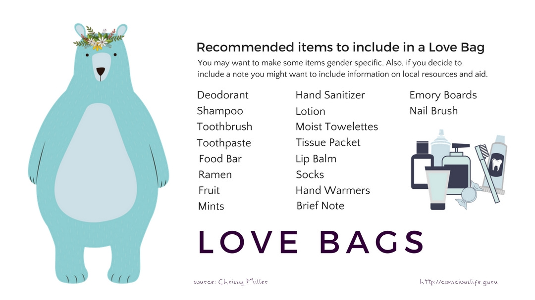 Graphic with a list of items for a love bag - Conscious Life Space