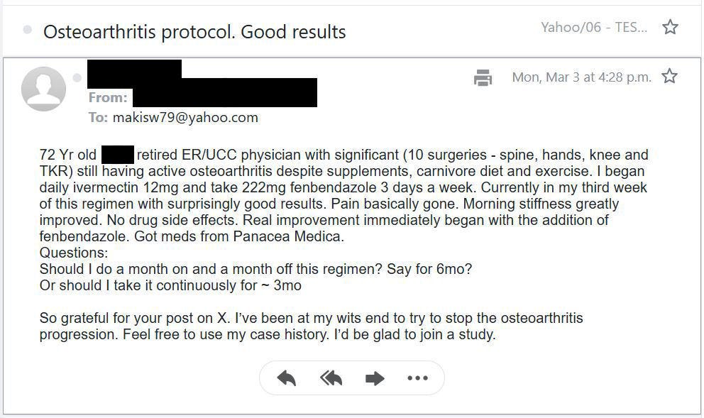 An ER Doc's Ivermectin, Fenbendazole Protocol for Osteoarthritis An ER Doc's Ivermectin, Fenbendazole Protocol for Osteoarthritis