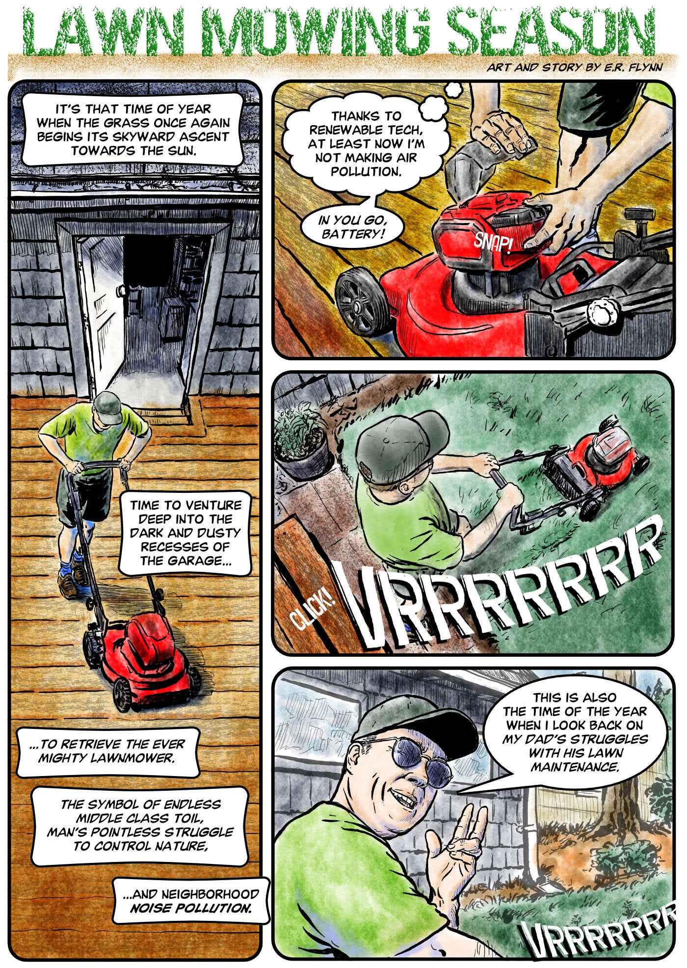Lawn Mowing Season Page 1 comic by ER Flynn