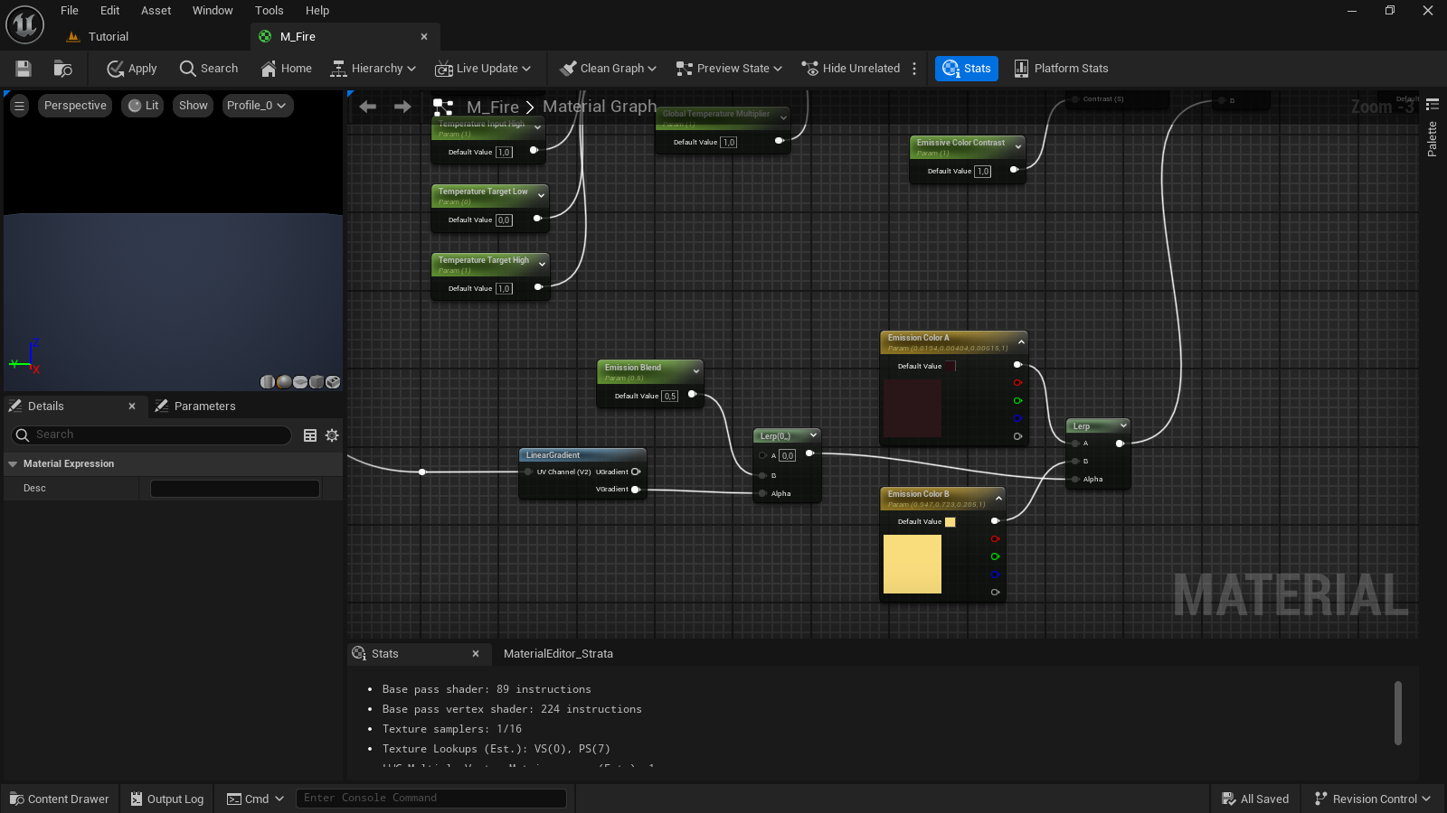 The artistic approach uses the interpolation between colors. The Linear Gradient node receives the input from the divide node.