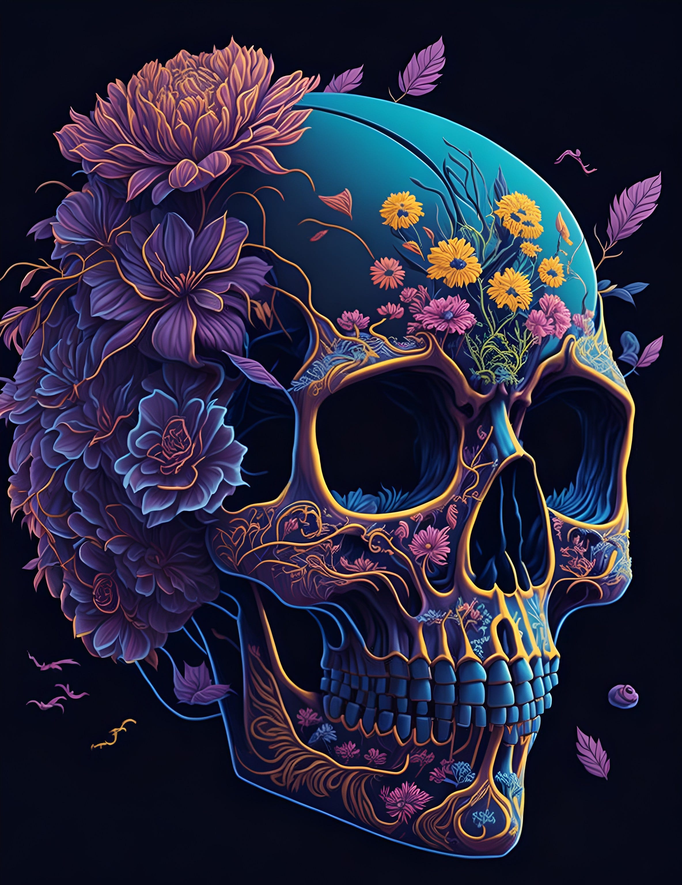 Golden Flower Skull