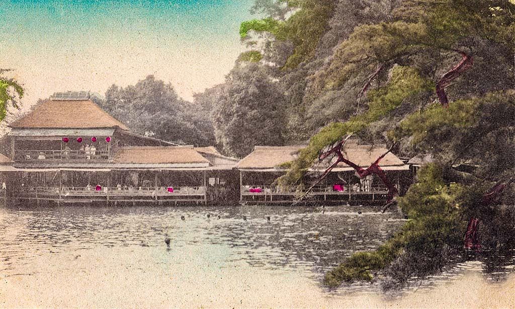 People swimming in Jūnisō Pond in Tokyo's Shinjuku district in the 1900s