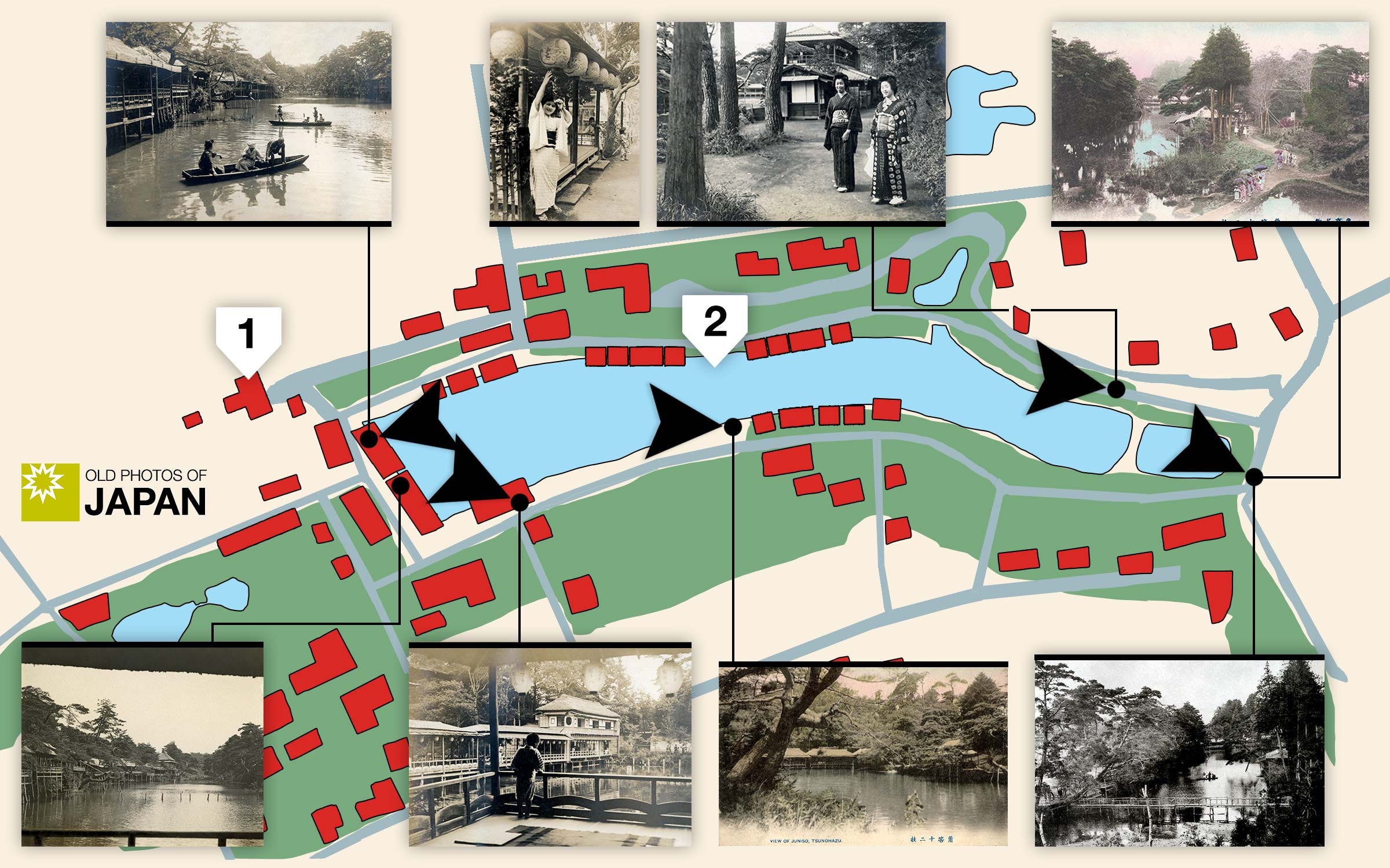 Map of Nishi-Shinjuku's Jūnisō Pond, ca. 1909