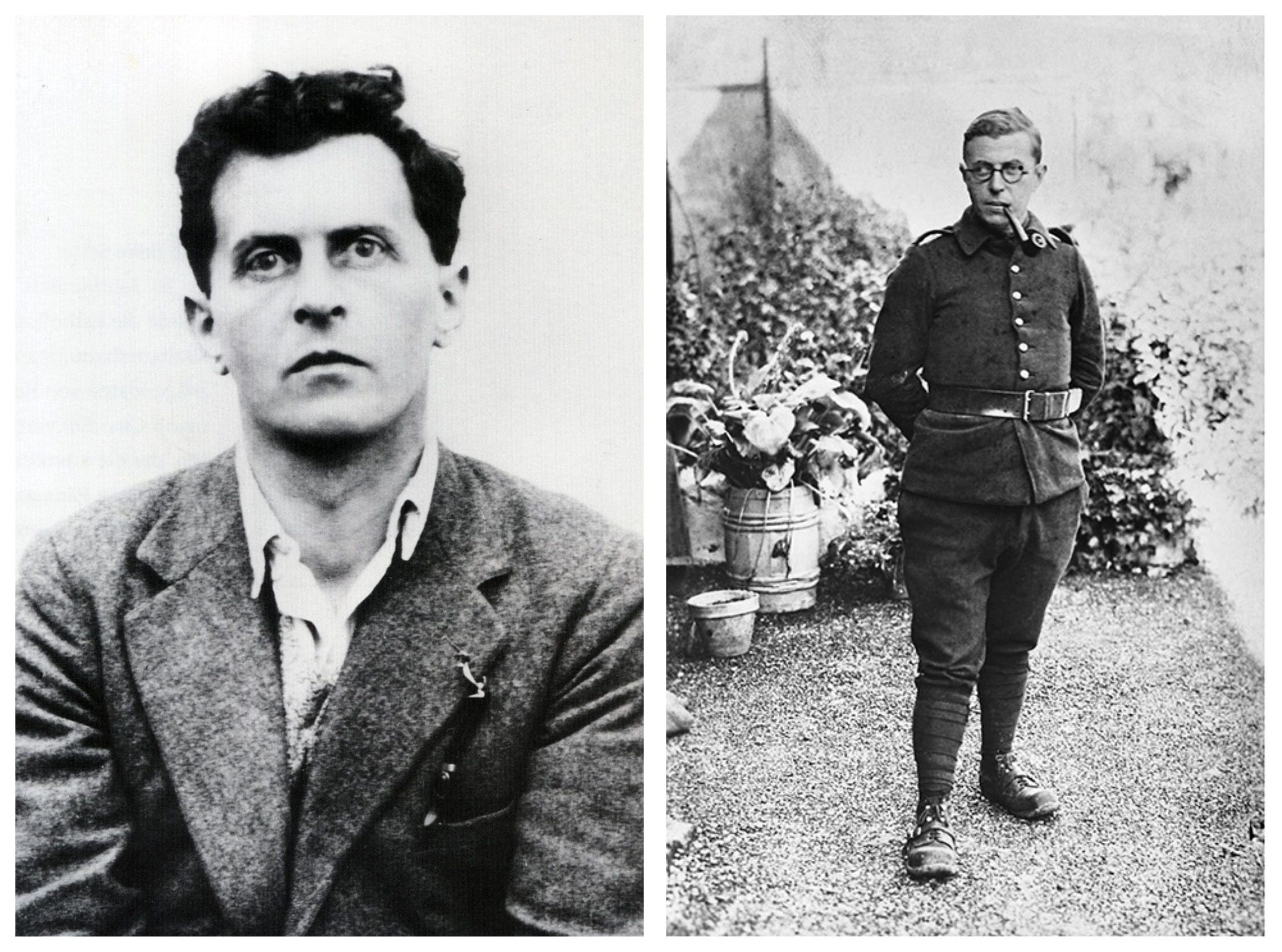 a photo of Ludwig Wittgeinstein and separately a photo of Jean-Paul Sartre in a military uniform