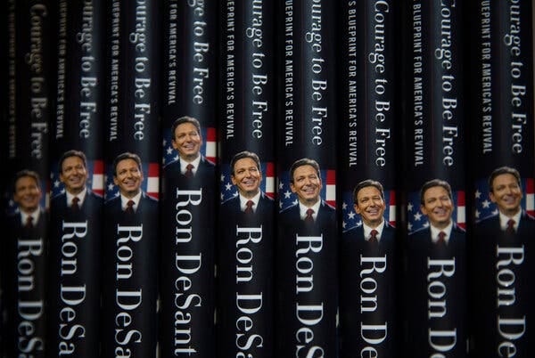 Eight copies of Ron DeSantis’s book, “The Courage to Be Free.”