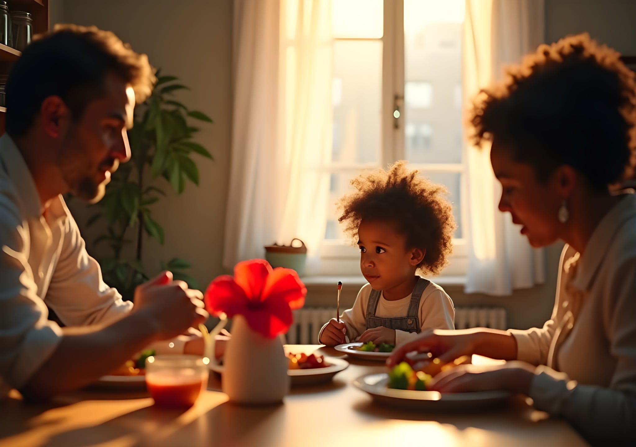 A young black girl looks with yearning at a man seated at a dinner table. First story in my "Scarlet Yearnings" review.