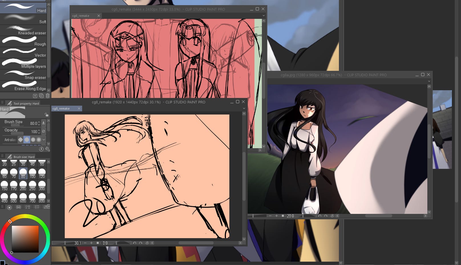 a variety of work in progress cgs and their original versions