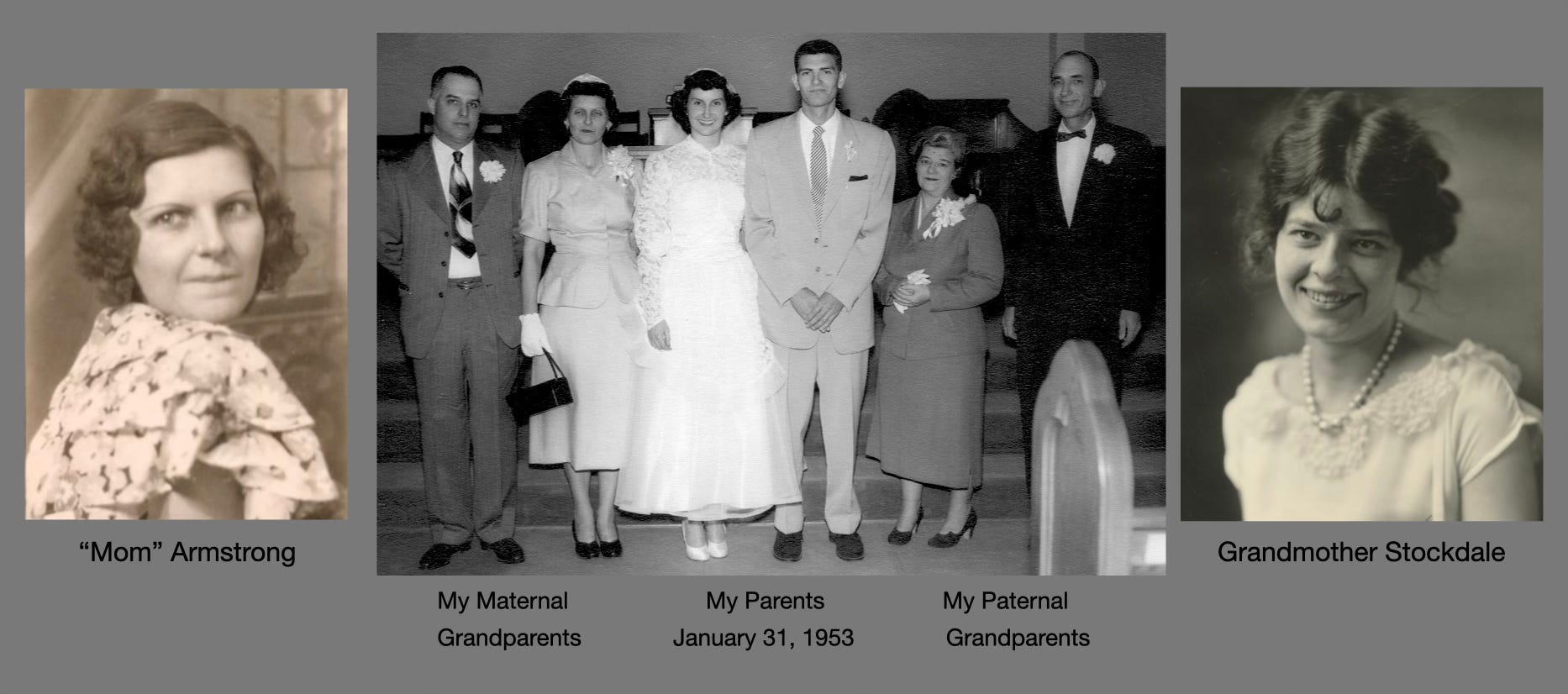Wedding photo with side photos of 2 grandmothers Wedding photo with side photos of 2 grandmothers