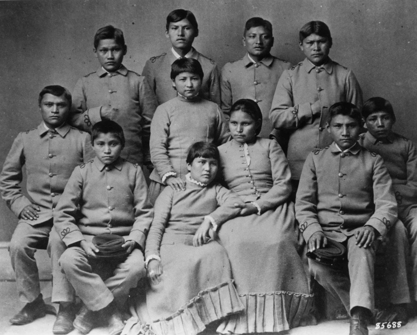 Photo of a group of Indigenous children at the Carlisle Residential School, circa 1876
