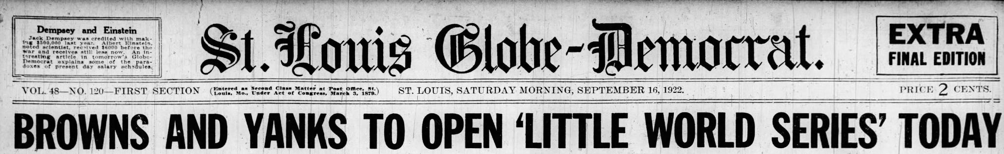 1922 St Louis Globe Democrat