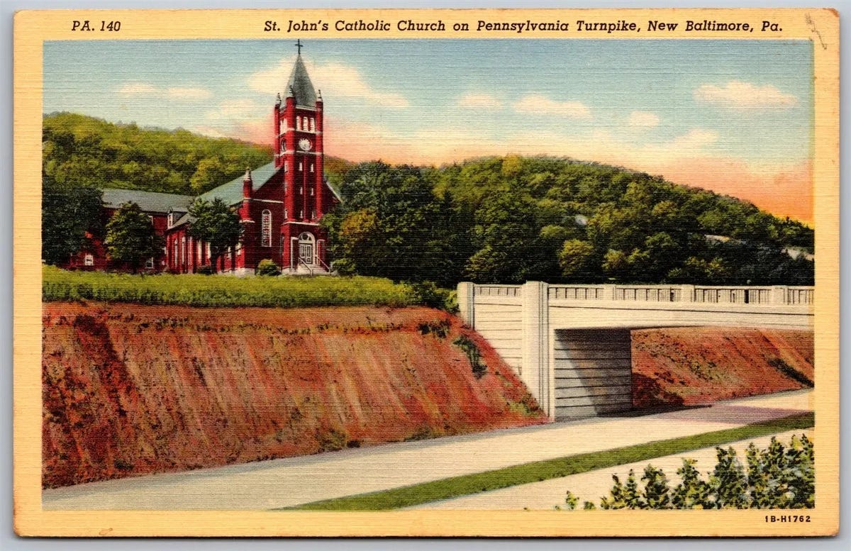Vtg New Baltimore PA St Johns Catholic Church Pennsylvania Turnpike Postcard  | eBay