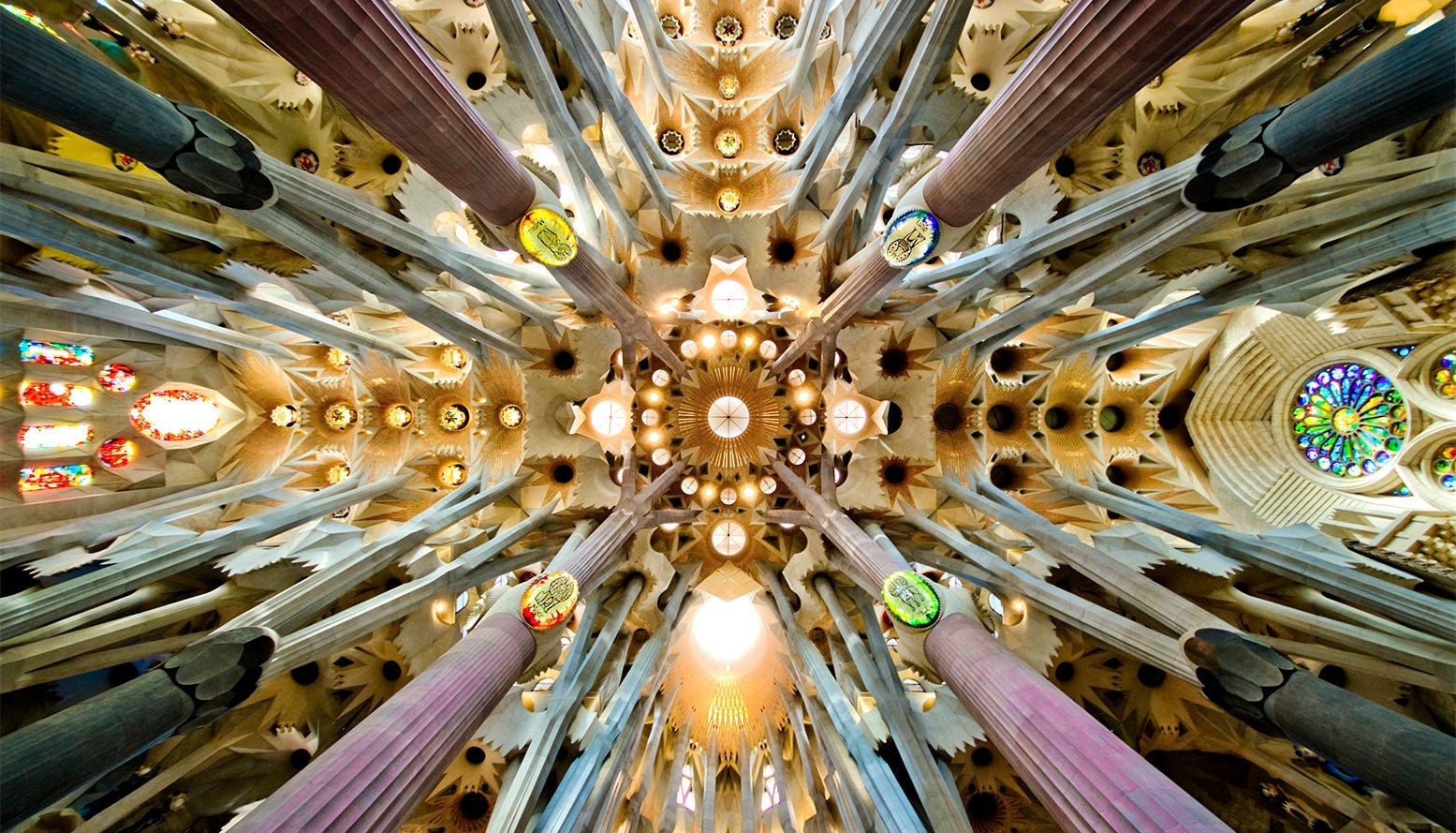 The view of the Sagrada Família looking up.