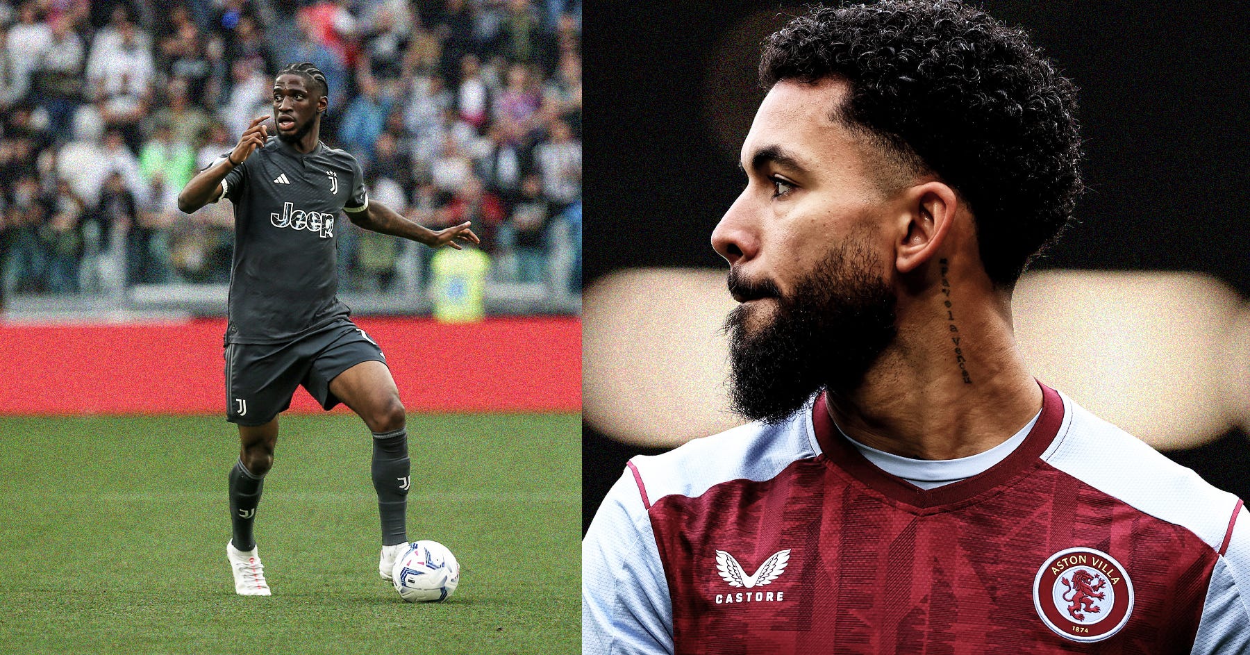 A composite image of Juventus' Samuel Iling-Junior and Aston Villa's Douglas Luiz