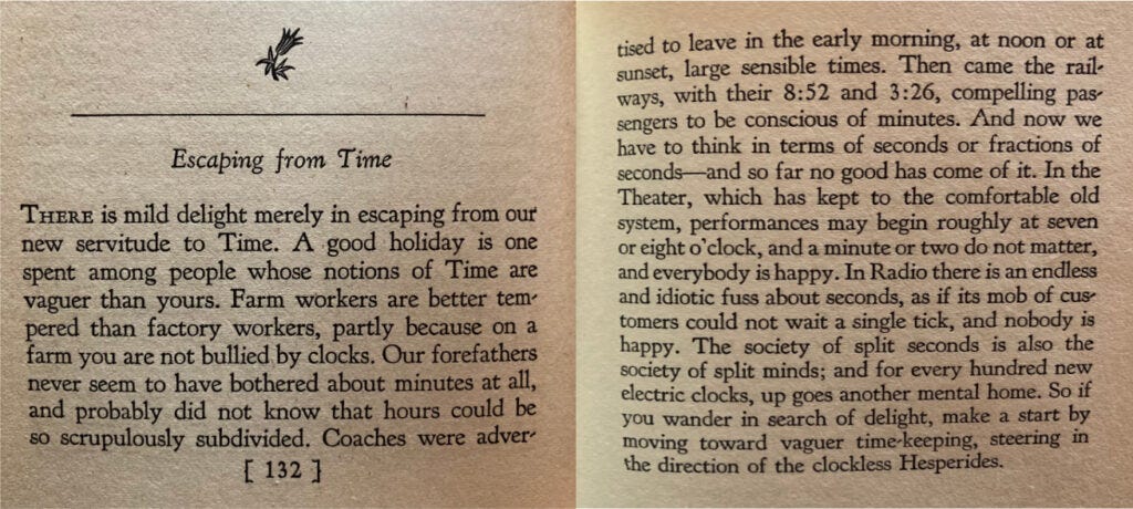 Two pages from J.B. Priestley's book Delight.