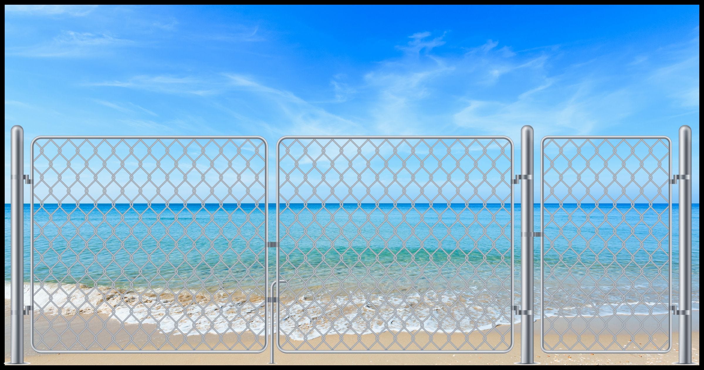 An ocean beach protected by a fence.