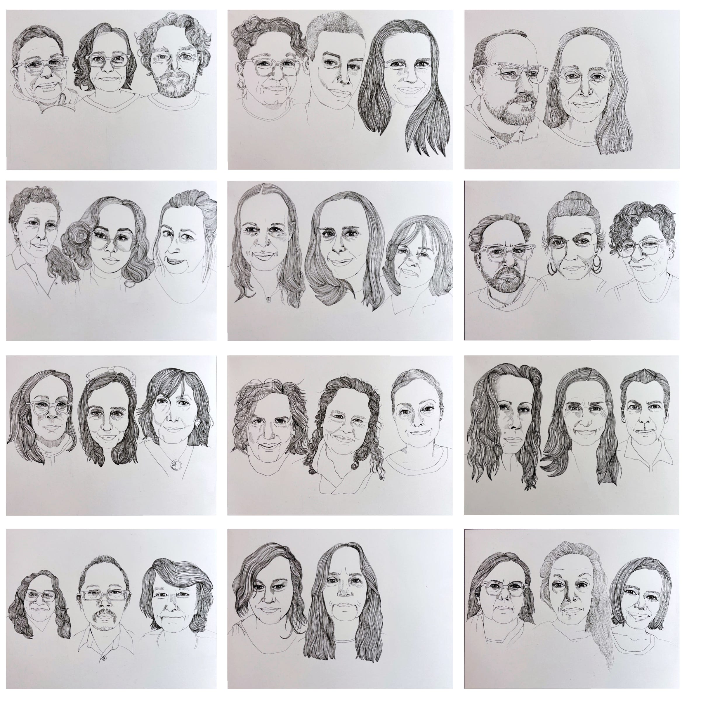 Individual portraits of writers drawn by Amy Cowen