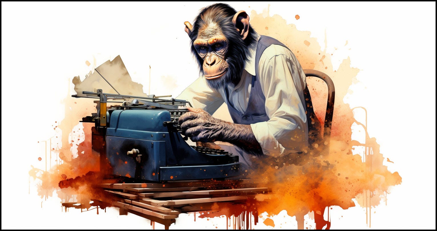 Chimp typing at a typewriter.