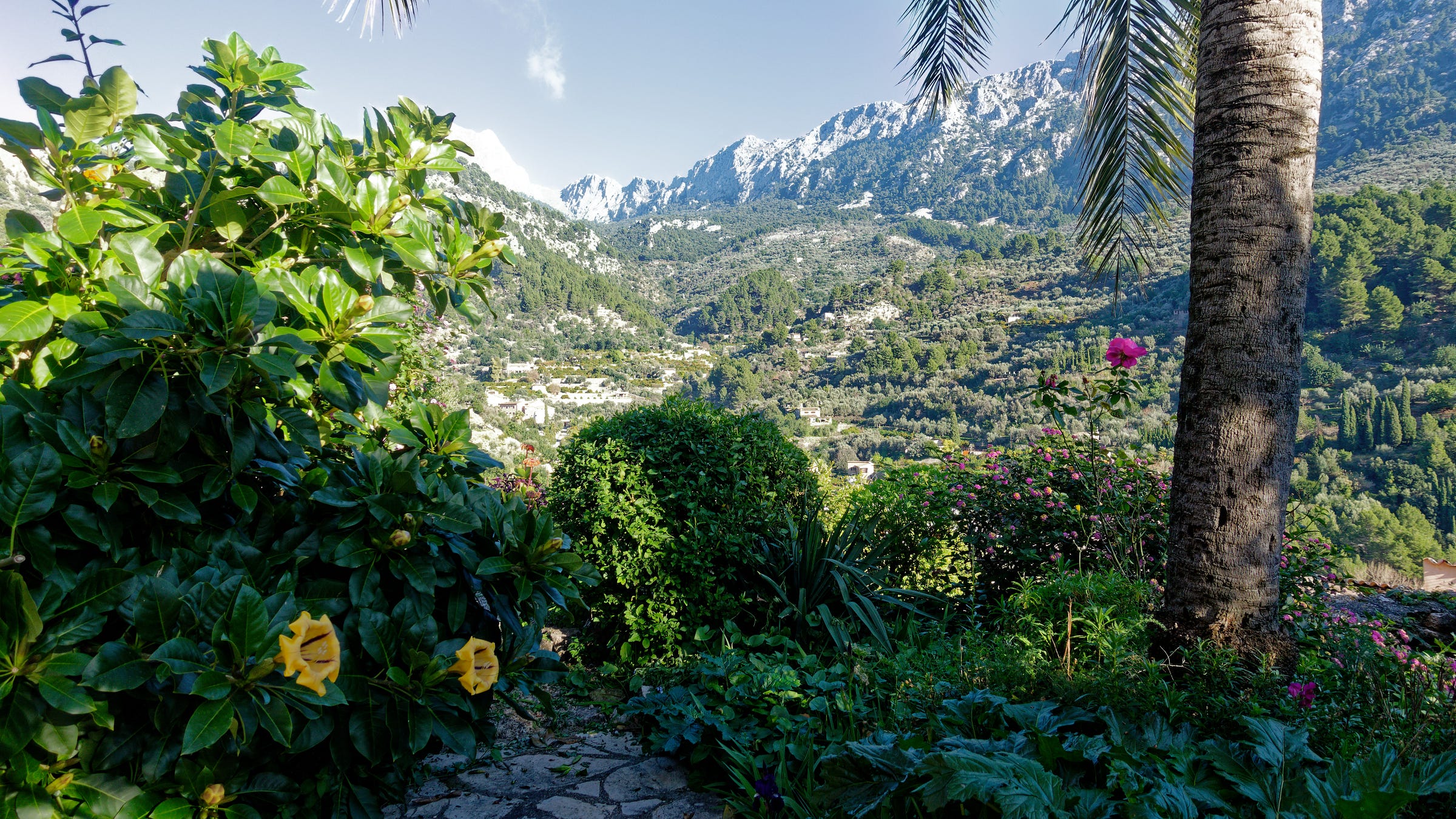View of the Serra de Tramuntana from a private garden in Fornalutx