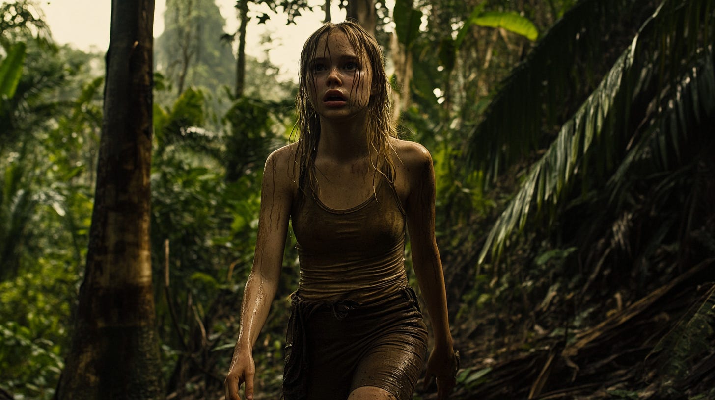 /imagine prompt: transition photography shot of Emily running in the jungle, wide camera angle — cref https://s.mj.run/v-bkWDK3plU — sref https://s.mj.run/v-bkWDK3plU — ar 16:9 — v 6.1