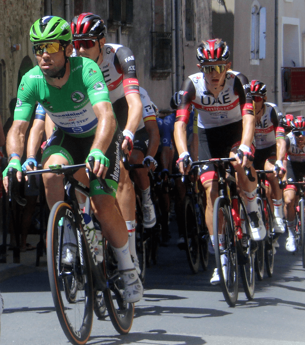 Cyclist Mark Cavendish in the green jersey during the 2021 Tour de France. (c) Chris Aspinall, 2021