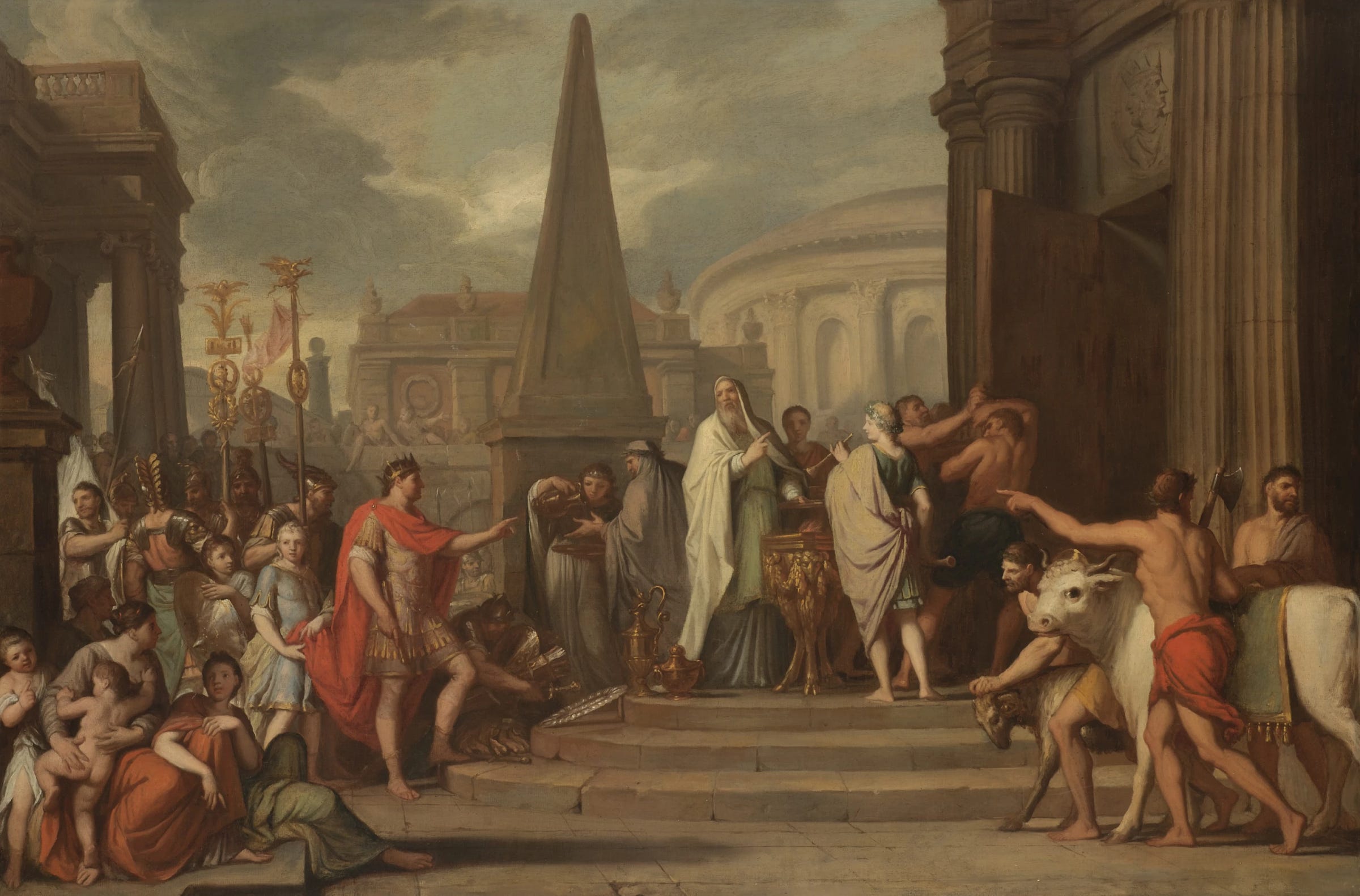Painting depicting emperor Augustus closing the doors of the Temple of Janus