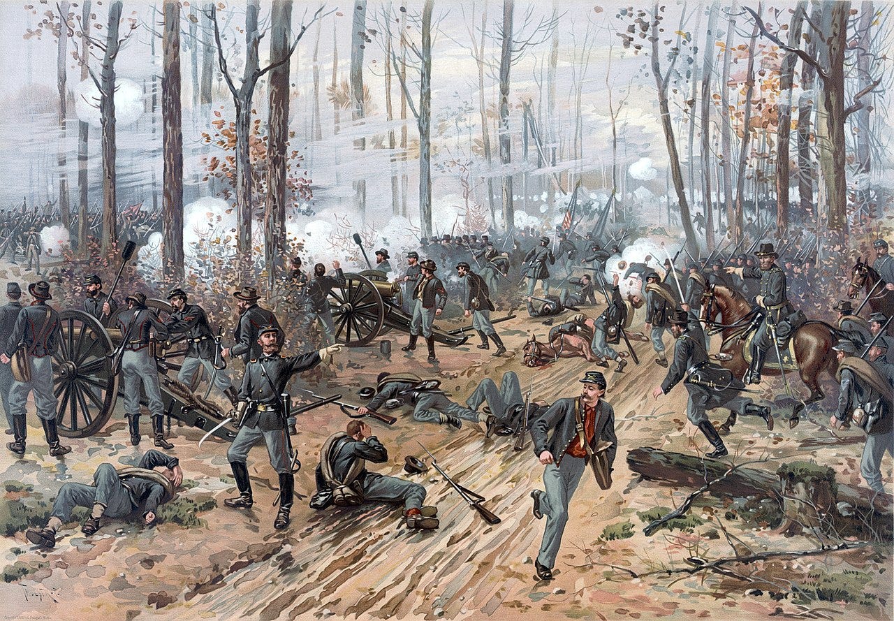 Soldiers fighting in a smoky woods