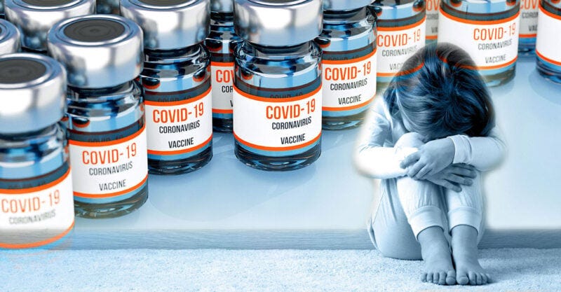 covid vaccines and child with head in hands