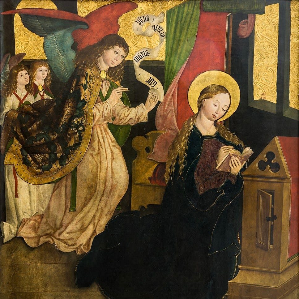 Annunciation. Mary reading.