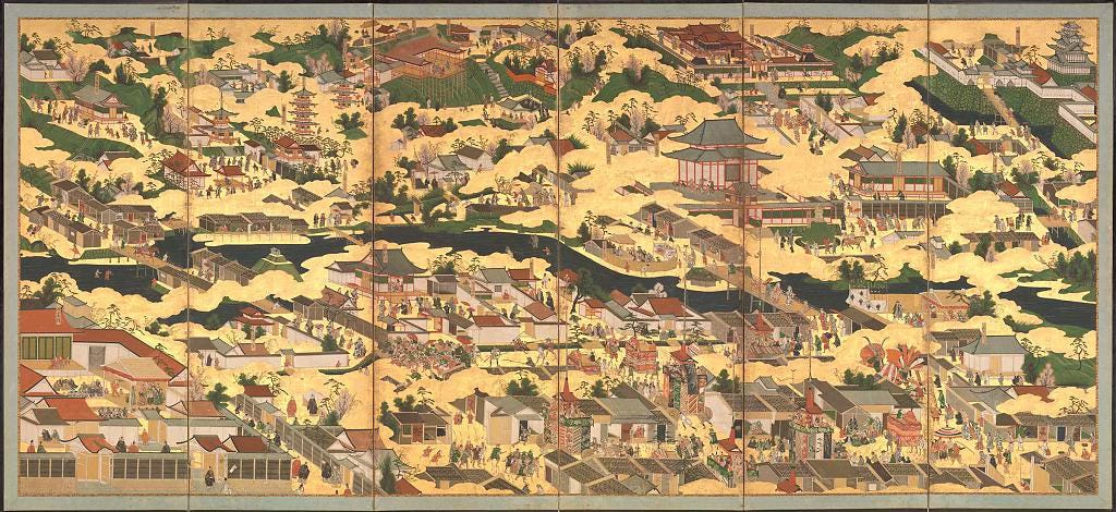 Folding screens depicting Scenes in and around the Capital, 17th century Folding screens depicting Scenes in and around the Capital, 17th century