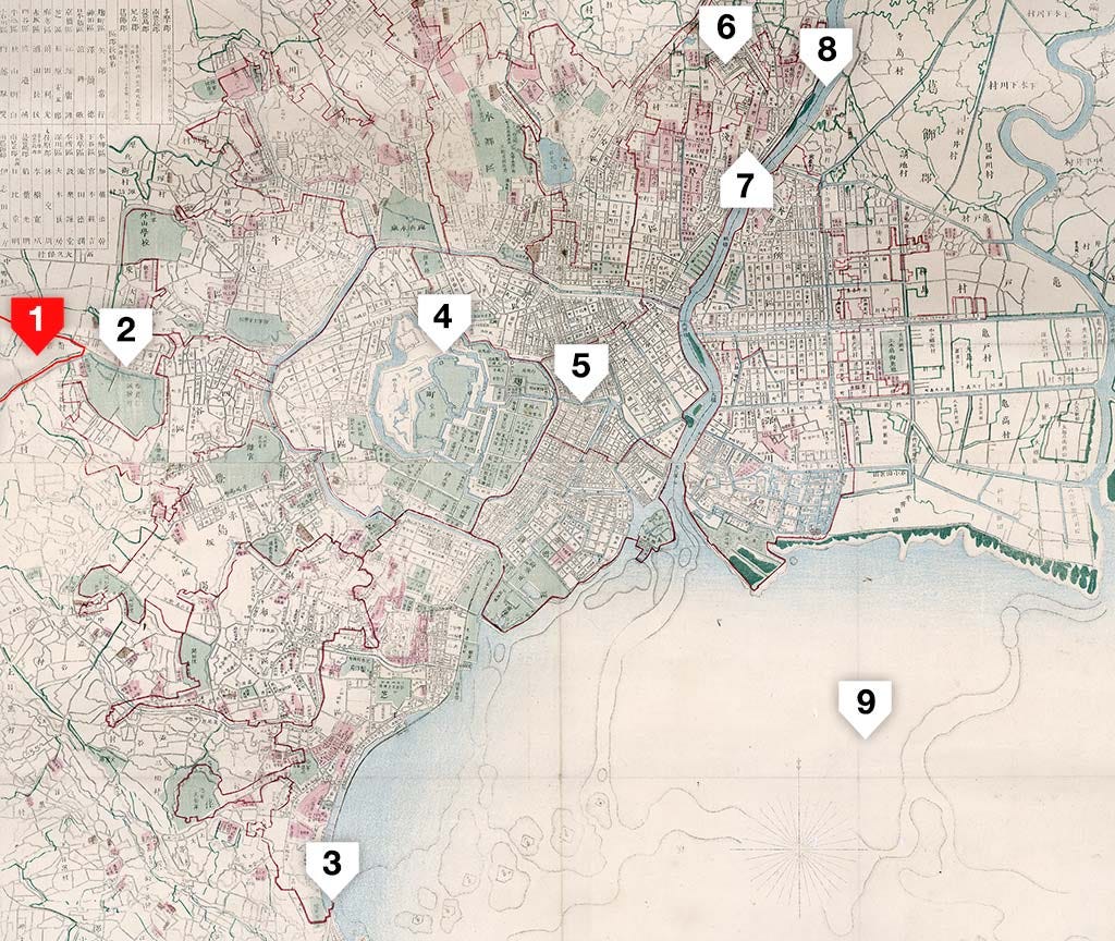 1879 (Meiji 12) map of Tokyo