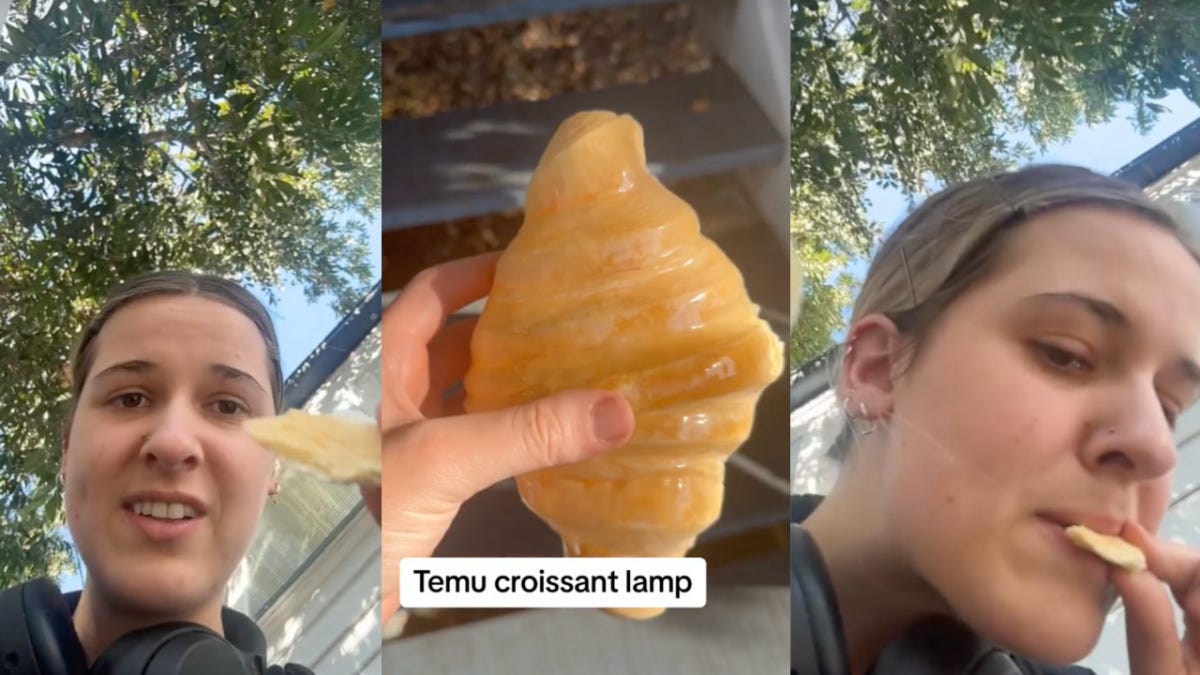TikToker Takes Bite Out Of Temu Croissant Lamp To Confirm It's An Actual  Croissant