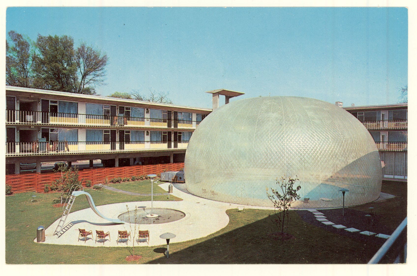 Bubble over outdoor pool at 1960s motel