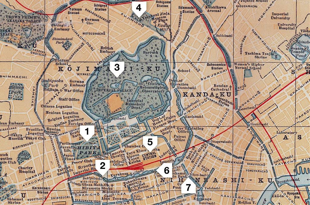1920 map of the area around Tokyo Station