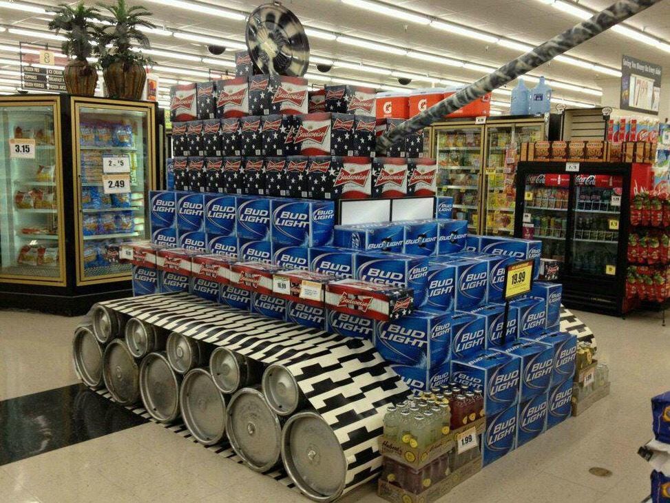 Cloyd Rivers on X: "Nothin' says "Merica" like a grocery store display tank  made entirely out of beer. Merica. http://t.co/9CeY5Ip639" / X