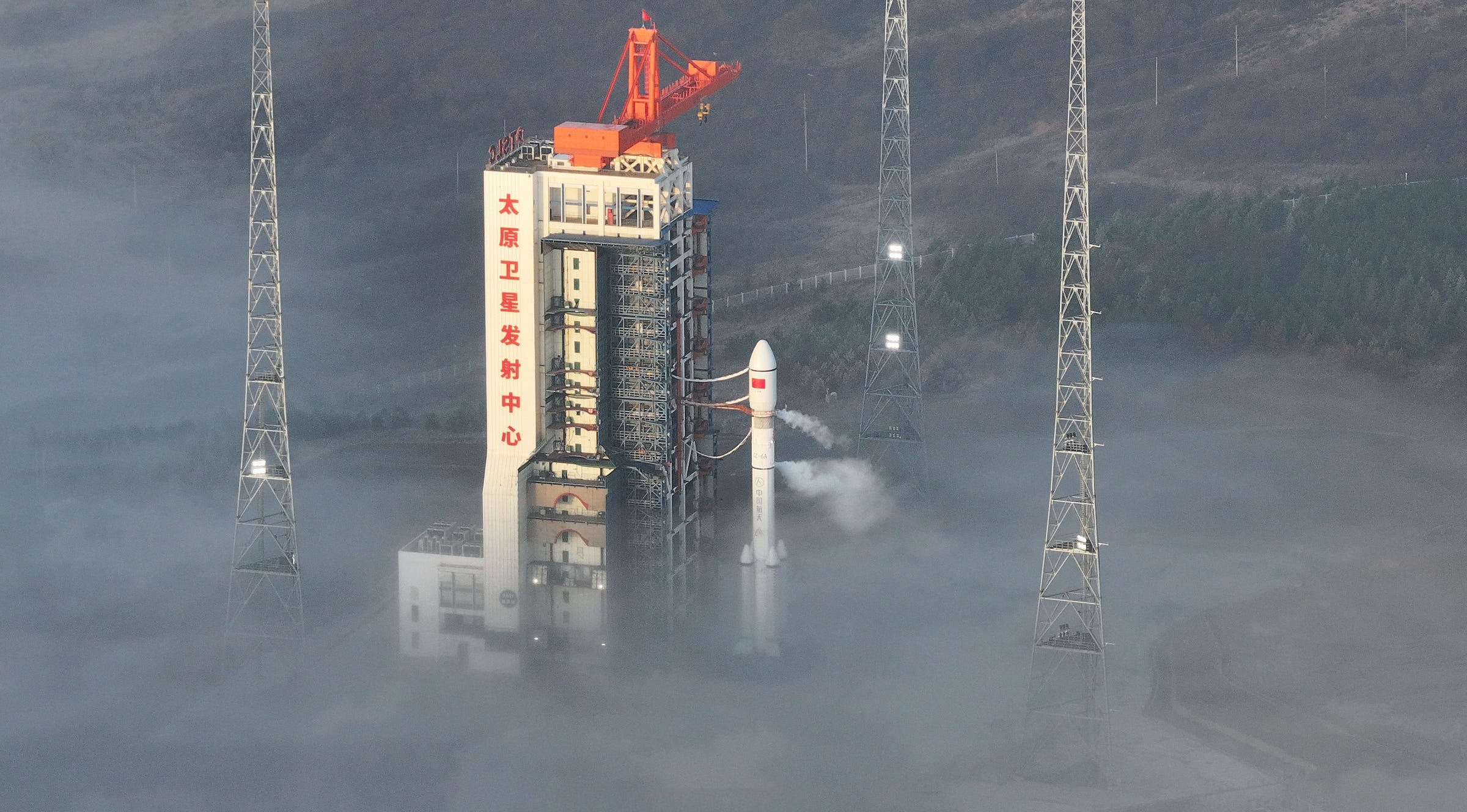 The Long March 6A Y11 launch vehicle awaiting launch at the Taiyuan Satellite Launch Center.