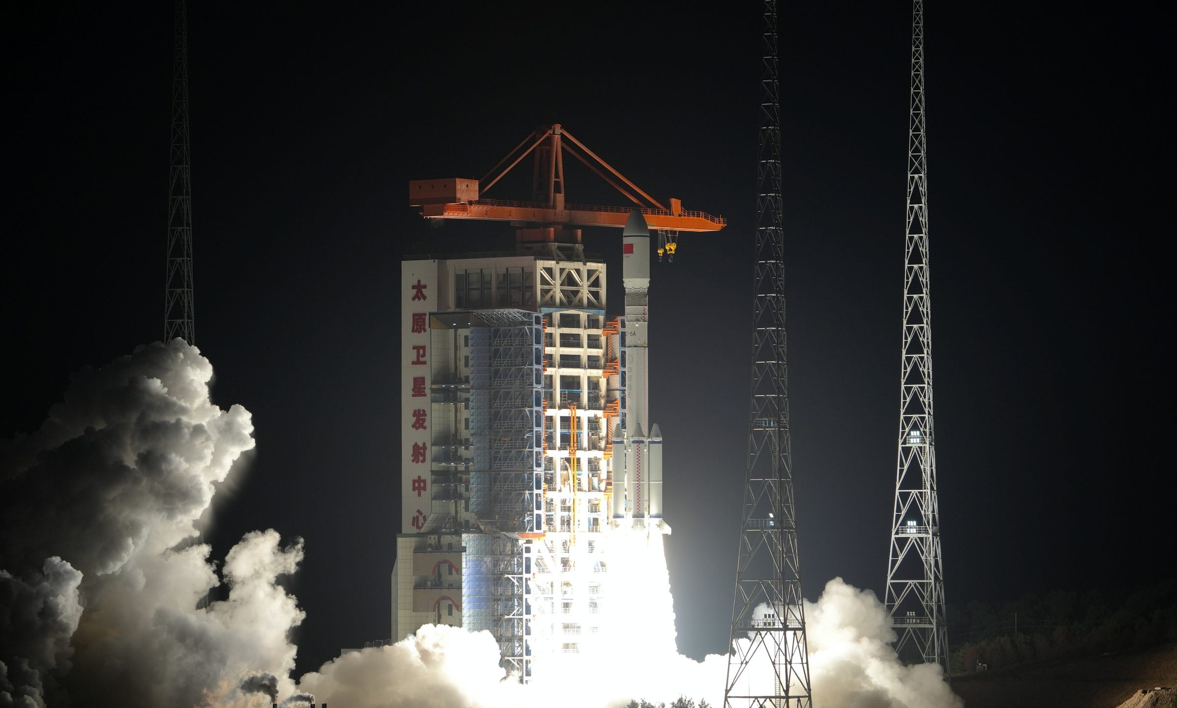 The Long March 6A Y8 vehicle lifting off from Launch Complex 9A at the Taiyuan Satellite Launch Center. The Long March 6A Y8 vehicle lifting off from Launch Complex 9A at the Taiyuan Satellite Launch Center.