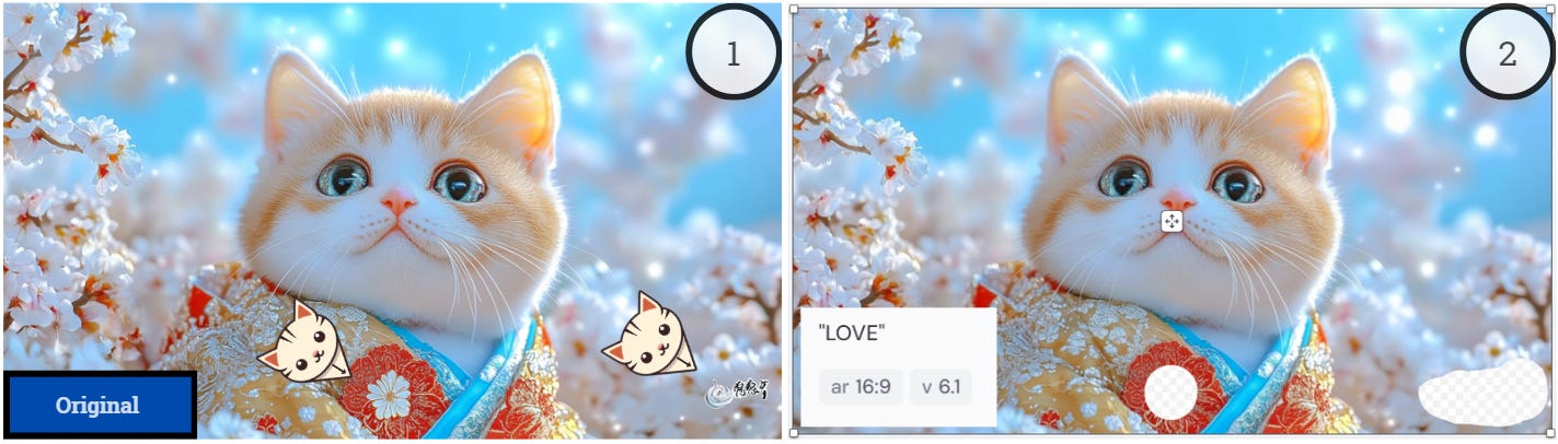 Remove abnormal text at the corner and add text “LOVE”. Prompt: a portrait photograph of a chubby cat wearing kimono, Japanese --sref 831214820 --ar 16:9 --v 6.1