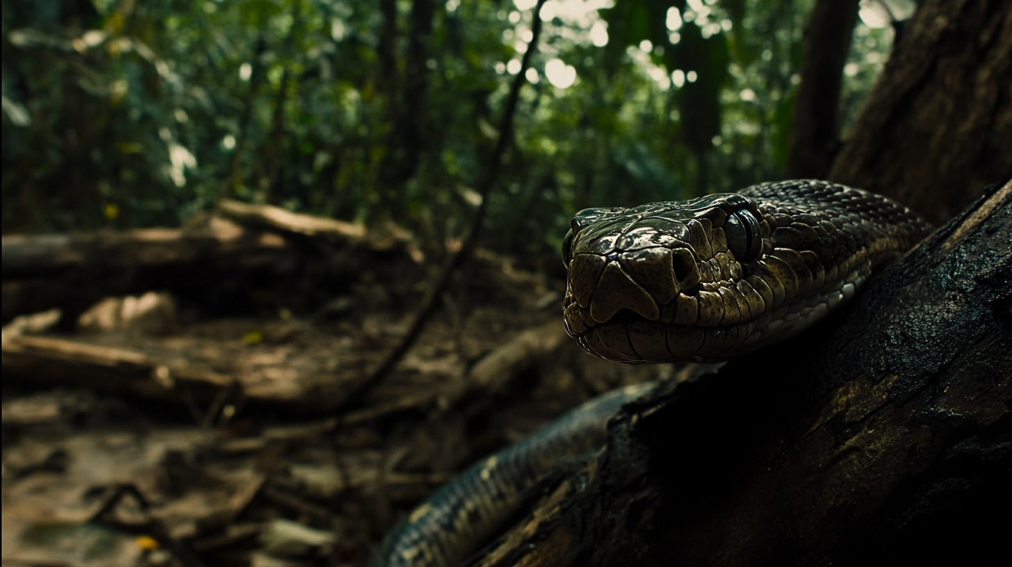 /imagine prompt: cutaway photography shot of poisonous snake in the jungle, close-up camera angle — sref https://s.mj.run/v-bkWDK3plU — sw 40 — ar 16:9 — v 6.1