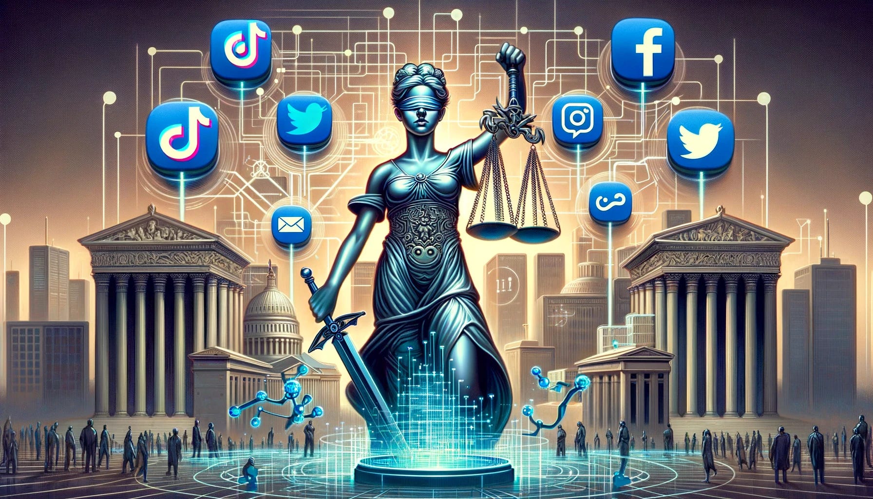 Scales of Justice weigh ALL social Platforms including TikTok and Facebook