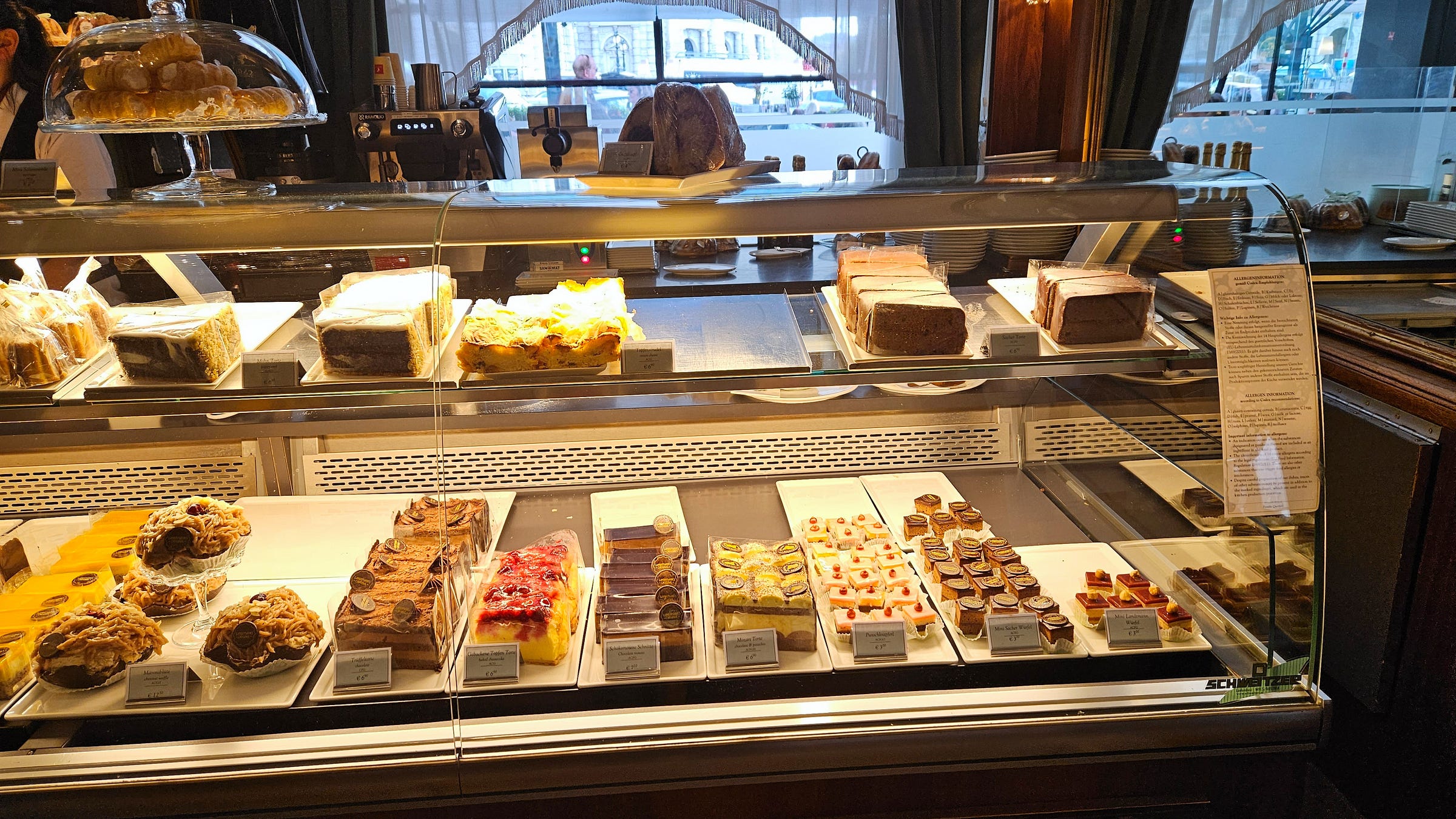 The dessert display case at Café Landtmann in Vienna, Austria